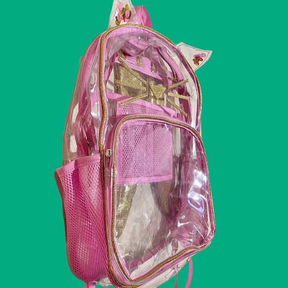 Unique Glittery Gold and Pink Clear Cat Backpack - Picture 2 of 5
